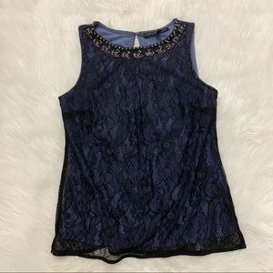 White House Black Market Sleeveless Lace Shell Top